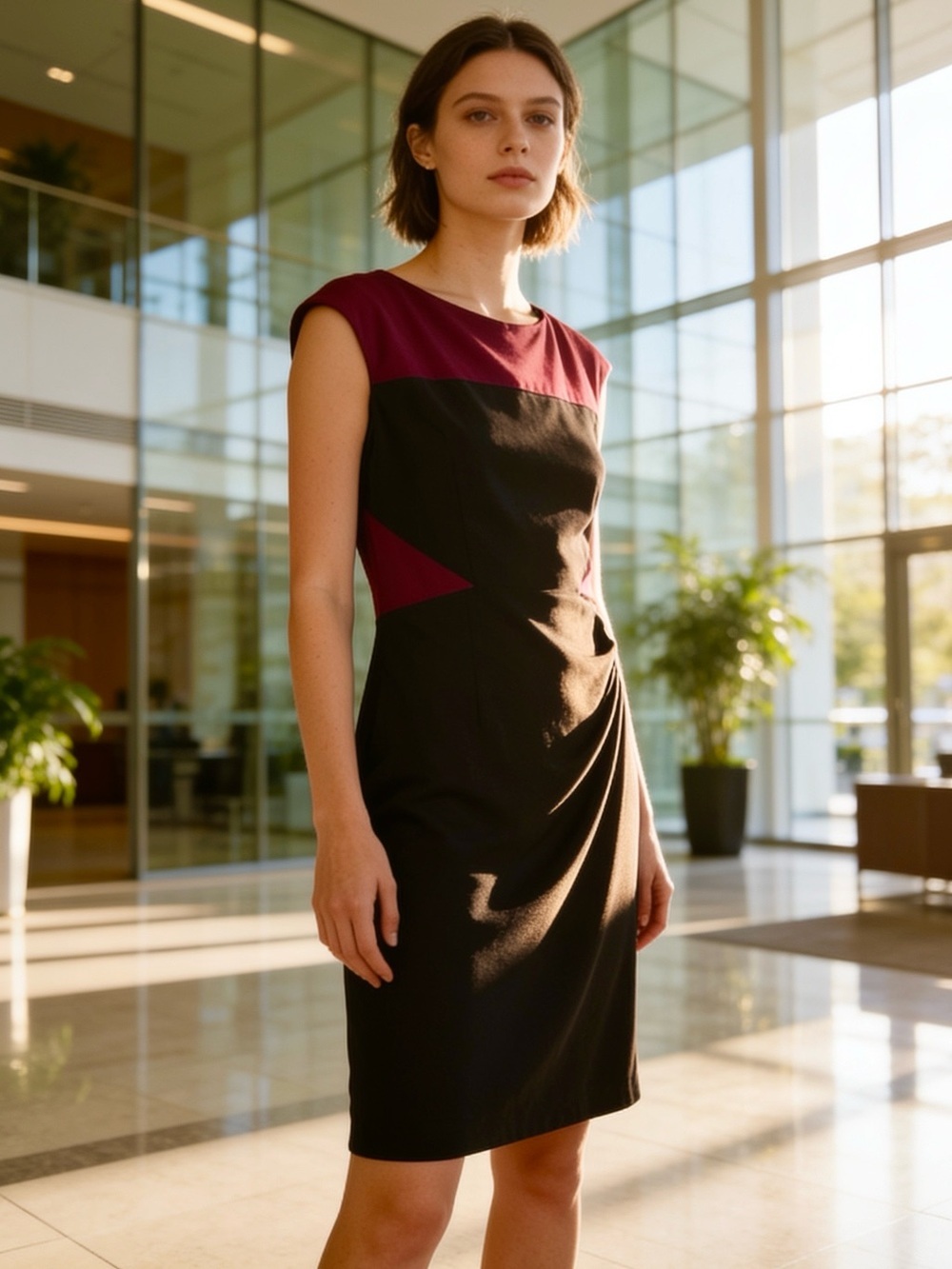 Ralph Lauren American Living line Burgandy & black,body skimming,90S minimalist